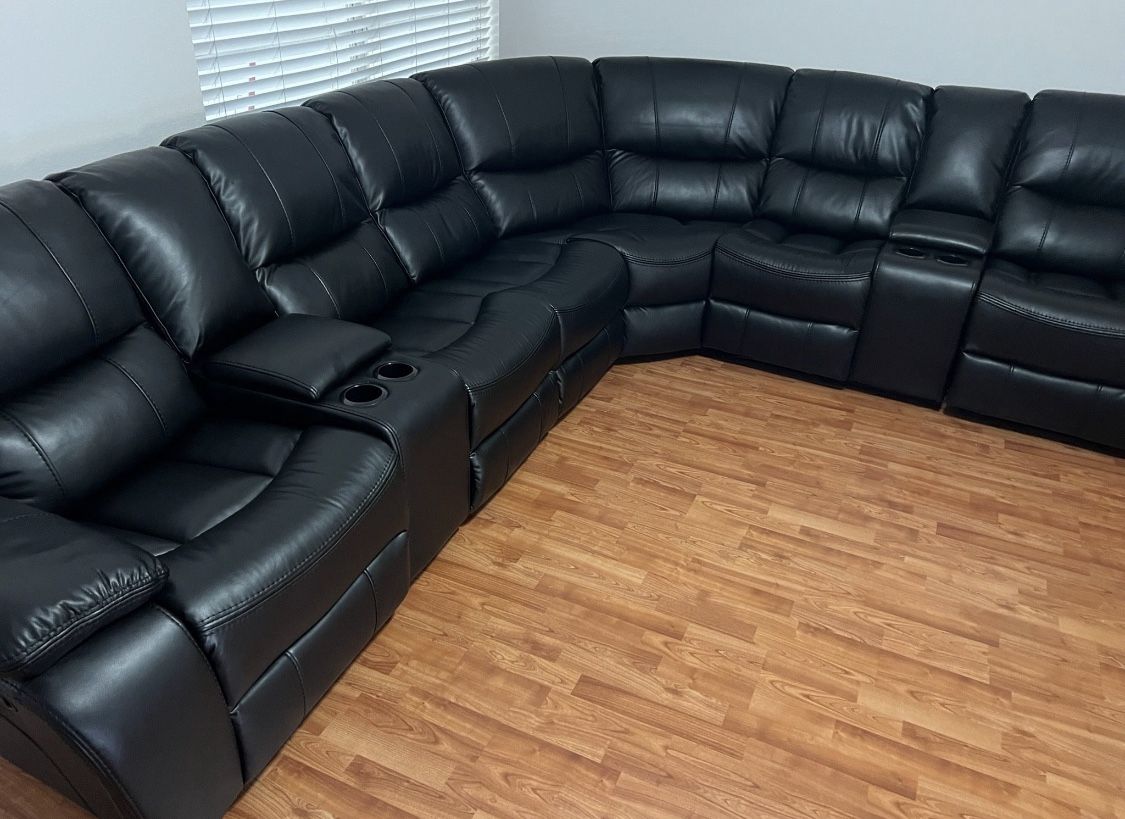 End of summer clearance sale. Madrid black leather reclining sectional only $1499. Easy finance option. Same day delivery.