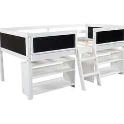 Loft bed Twin bed w/storage Shelves&charlkboard