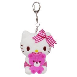 Hello Kitty Stuffed Animal Keychain Holding Purple Teddy Bear – Cute & Adorable
