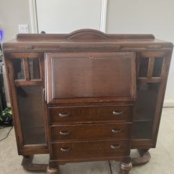 Antique Old English Secretary Desk And Hutch
