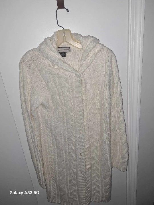 Women's White Long Sweater Size L