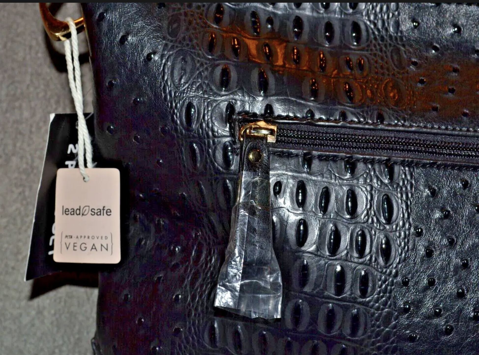 Women's Vegan Leather Tote Bag & Wristlet Set - Ostrich Texture Top Handle Satchel With Gold Hardware