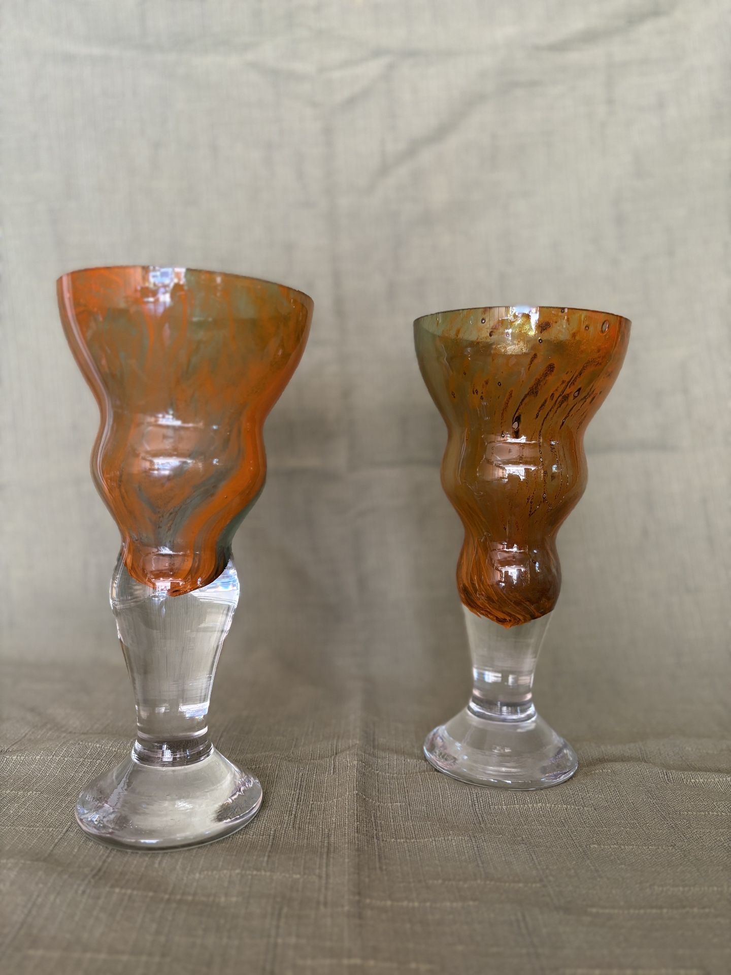 Vintage Hand-Blown Sasaki Art Glass Vases - Set of 2