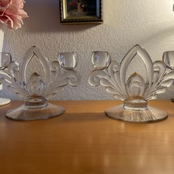 Vintage Cambridge Glass Company  Caprice Clear Double Light Candlestick Footed Plume Circa 1936 To 1958 Elegant Glass Era 