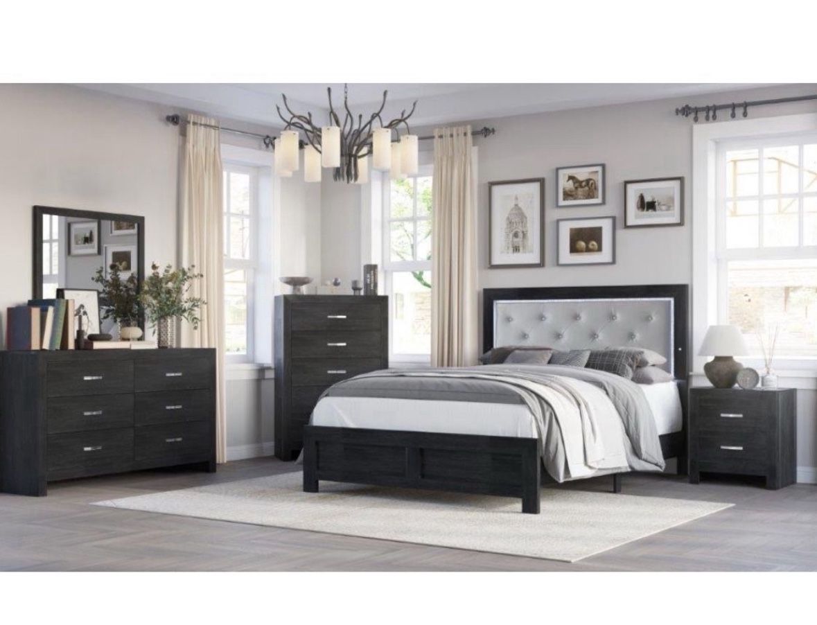 4- Pc Bedroom set Dresser,Mirror Nightstand (1) Queen size bed frame Not including Mattress and Box Sp