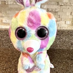  9” tall  TY Beanie Boos - BLOOMY the Rainbow Bunny with Glitter Eyes, ears, feet, and paws. More Below