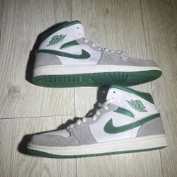 jordan 1 mid grey pine green size 10