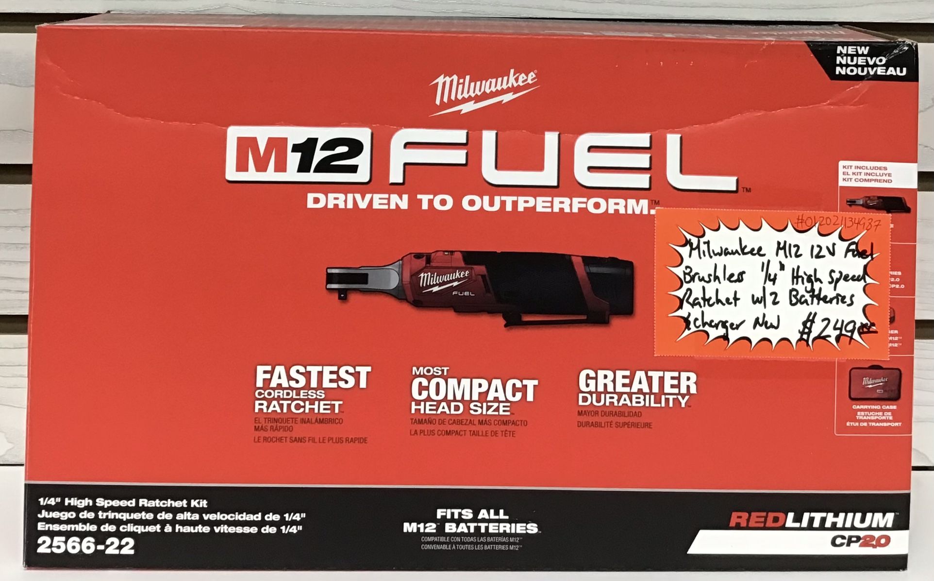 Milwaukee M12 12V Fuel Brushless 1/4” High Speed Ratchet W/ 2 Batteries & Charger New