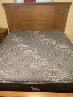 King Bed Frame with Wooden Headboard and Mattress
