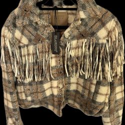 BlankNYC Plaid Fringe Jacket