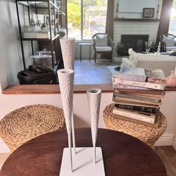Heavy Metal Brutalist MCM Mid Century Modern Style Candelabra / Candle Holder