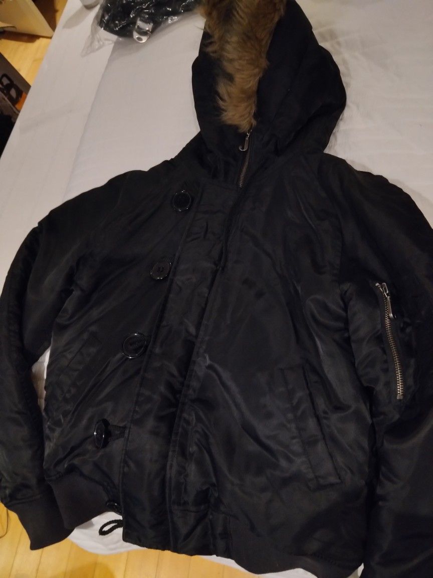 Juicy Couture bomber jacket/parka w fur-lined hood small