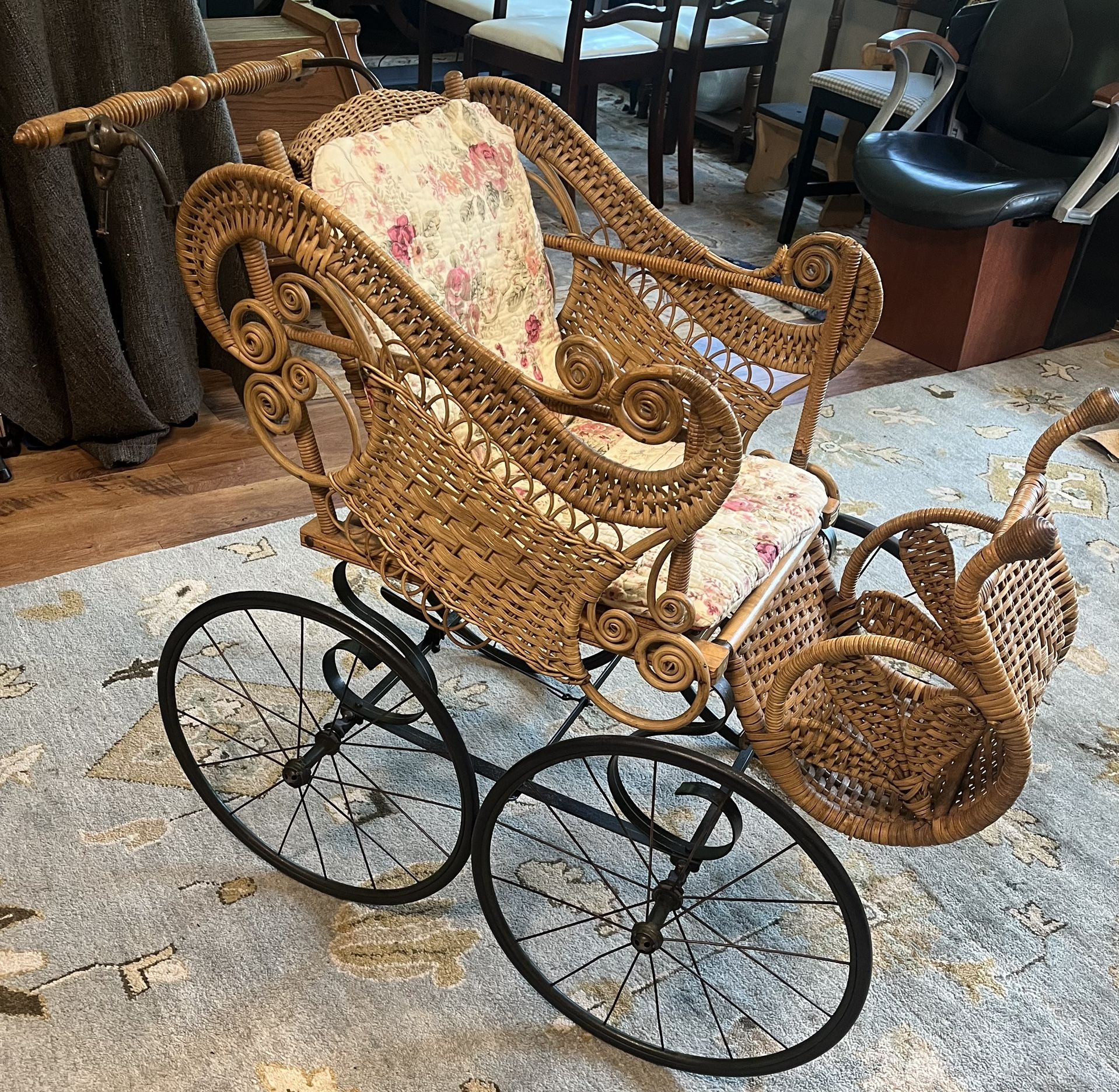 Beautiful Antique Victorian Wicker Baby Carriage by EF Pahl & Co