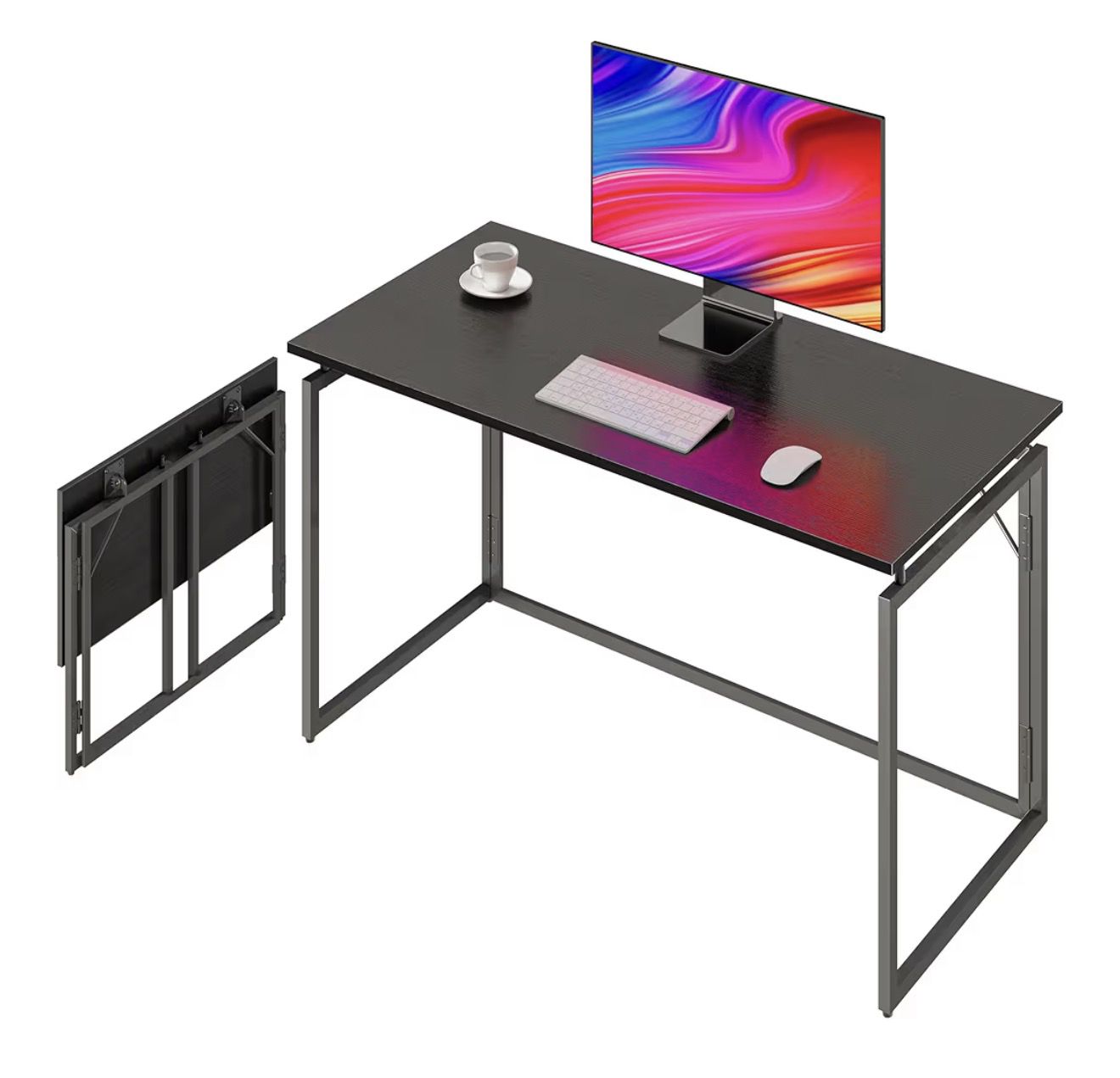 Folding Desk - 39.4β Wood Top Foldable Desk for Small Spaces | No Assembly Required