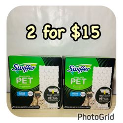 (2) Swiffer Sweeper Pet Heavy Duty Dry Multi-Surface Cloth Refills, Floor Cleaner, 20 count