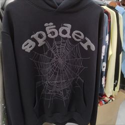 Sp5der Spider Web Graphic Pullover Hoodie Black Men’s Medium Fleece Cotton
