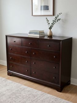 Dark Cherry Wood 9-Drawer Dresser