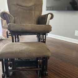 Comfortable Brown Glider Rocking Chair with Ottoman