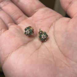 Colombian Emerald and Diamond Earrings Studs 14K Gold