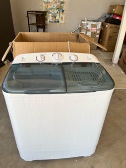 Portable Mini Twin Tub 22Lbs Washing Machine with Drying Rack & 10 Hangers, Washer(13Lbs) and Spinner(9Lbs) Combo with Timer Knob, Compact Semi-automa