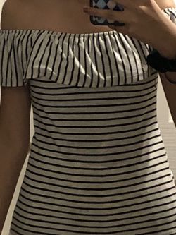 striped white and black off the shoulder top