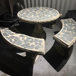 Concrete Patio Set With Three Benches