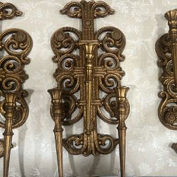 VINTAGE HOME INTERIOR SYROCO 3 ARMED CANDLE SCONCE SET OF 3