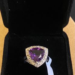 Beautiful White Gold over Sterling Silver Amethyst Size 7 Ring E