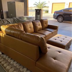 Wilhelmine Faux Leather Couch With Ottoman