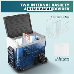 EUHOMY 12 Volt Refrigerator, 53QT(50L) Electric Cooler, Portable Freezer 12V/24V DC 110-240V AC, 12V Fridge -4℉~68℉, 12V Cooler with Wheels & 2 Basket
