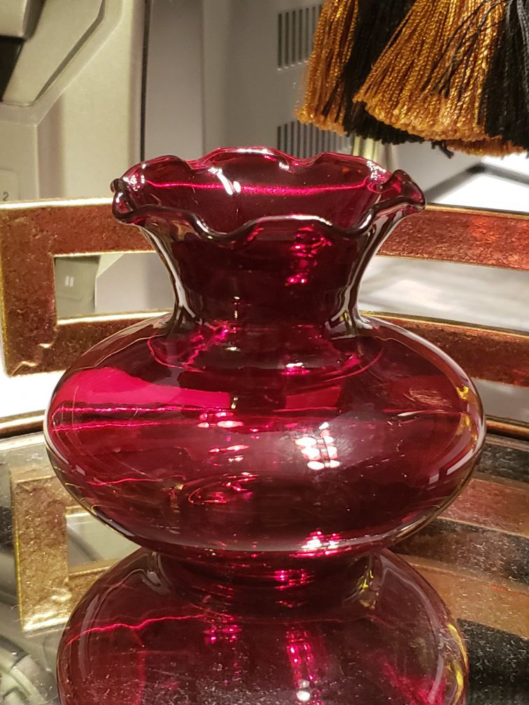 Ruby red glass vanity mini vase