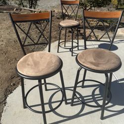 3 Rustic Brown Swivel Upholstered Bar Stools 