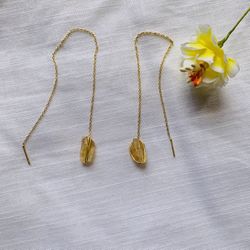 Citrine Raw Gemstone Brass Gold Plated Earring