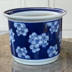 Blue and White Planter with Cherry Blossom Motif