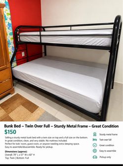 Black Metal Twin Over Full Bunk Bed