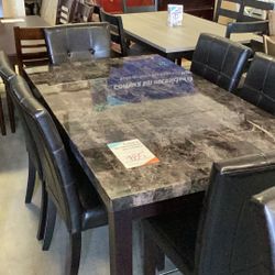 Brand, New Dining Table Marvel, Finish Black Chairs, Leather Finish Perfect To Clean 66 Inches  Times 38 Inches