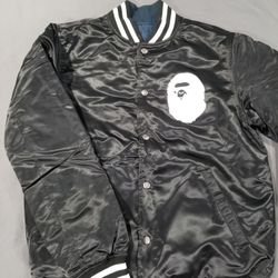 BAPE A Bathing Ape Bapesta Satin Reversible Baseball Jacket 