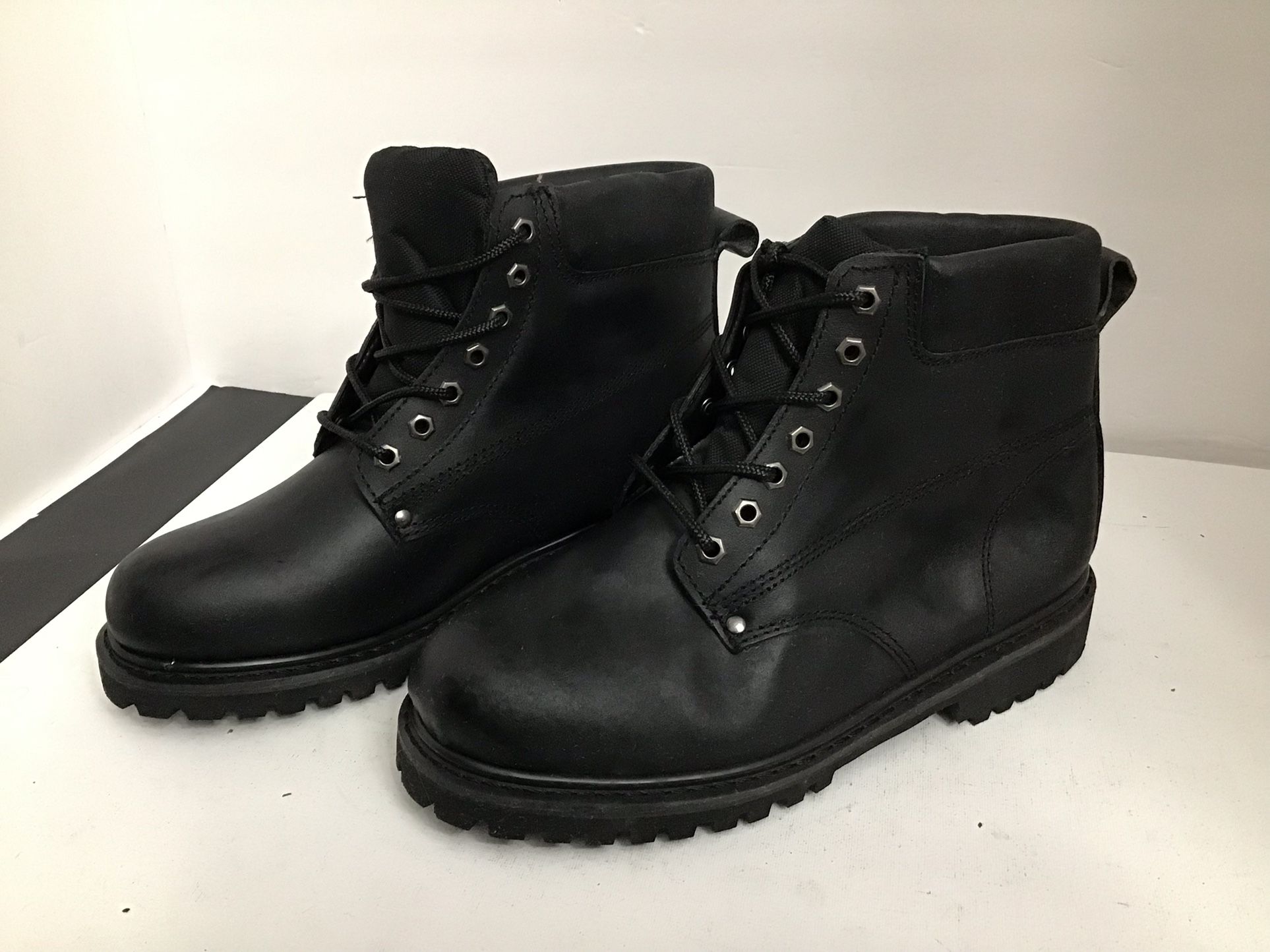 Men's Steel Toe Work Boots 6" Black Leather Oil Resistant Ankle Shoes  Size 9.5