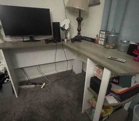 Double desk with shelves