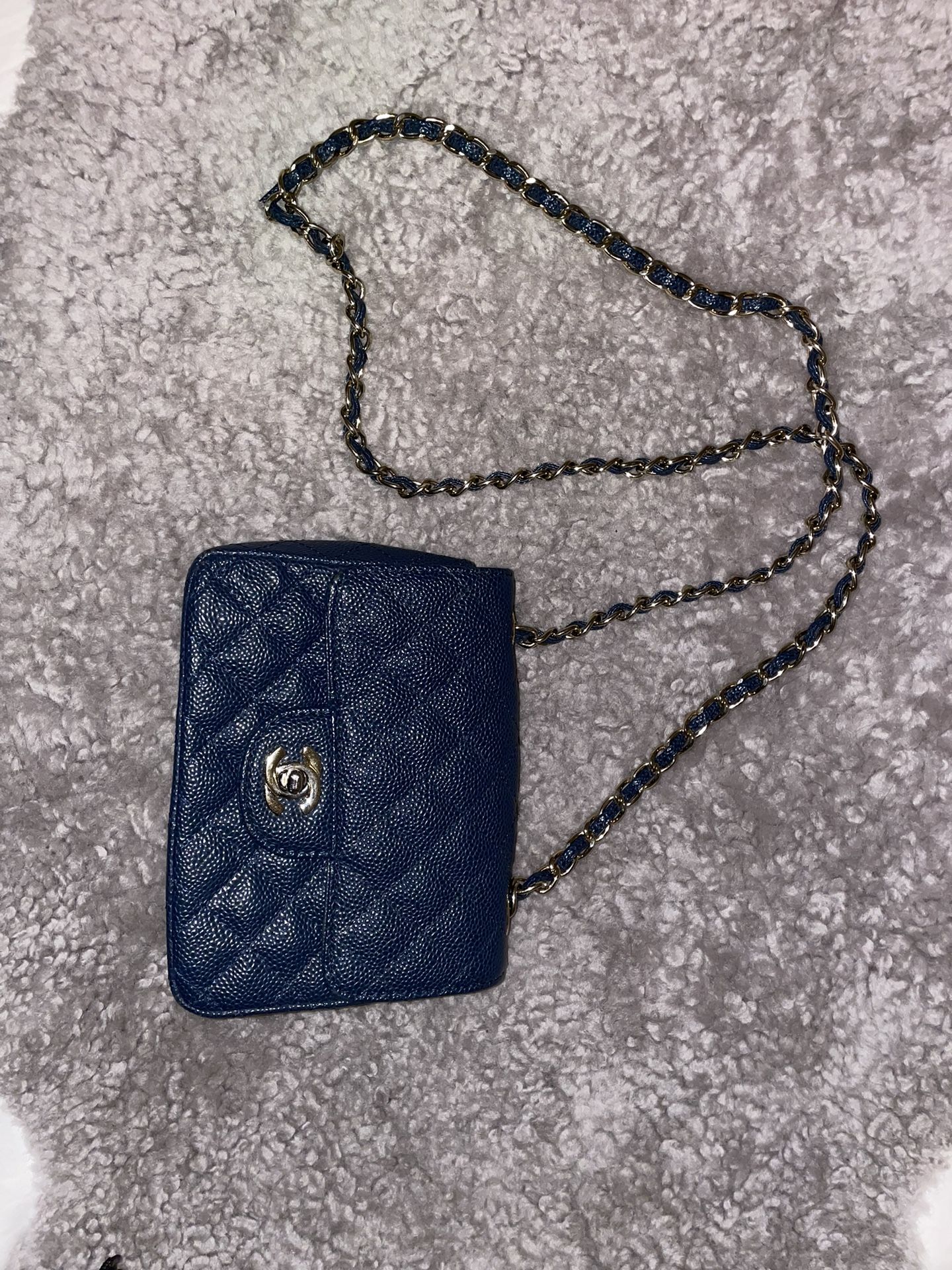 Navy Caviar Flap Bag