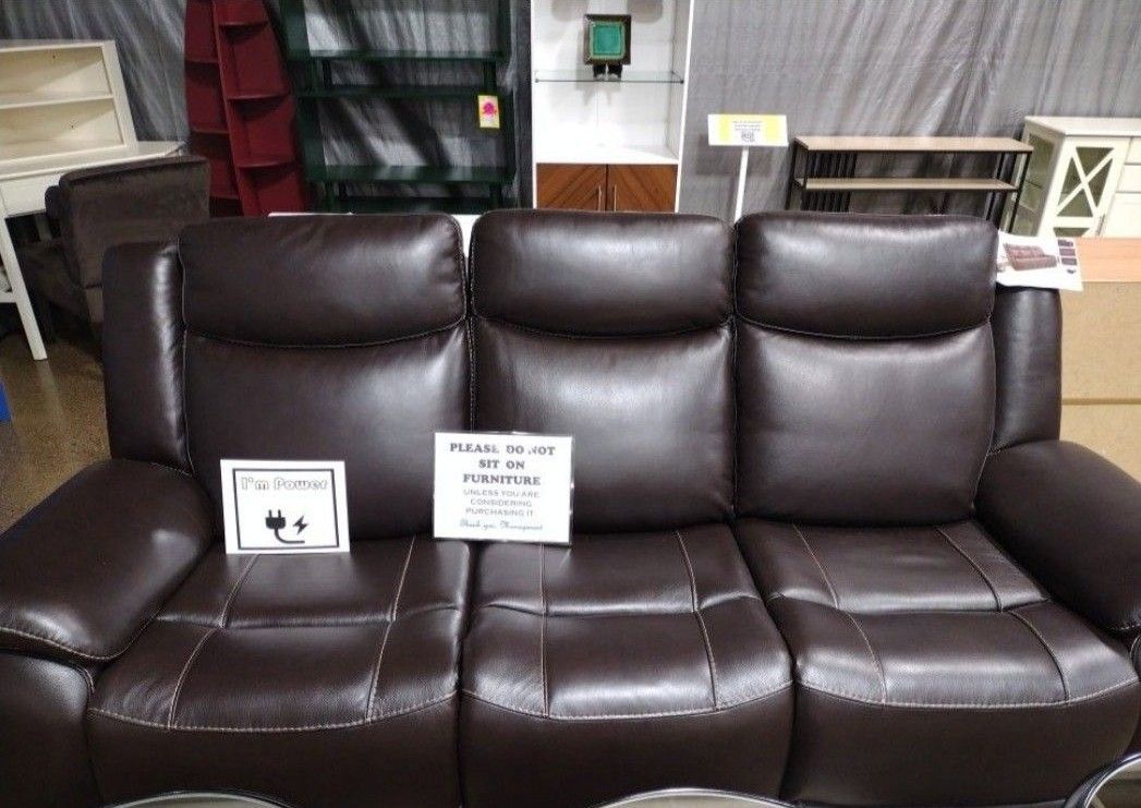 Brown Leather Power Reclining Sofa with Power Headrests for Sale in