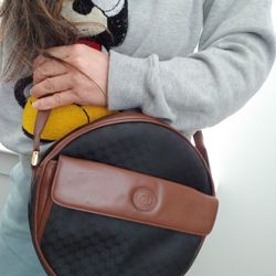 Authentic Vintage Gucci Interlocking GG Monogram Micro Guccissima Round Circle Crossbody Bag 