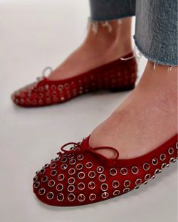 Mango-Red Crystal Studded Ballet Flats