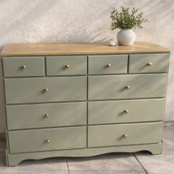 Sage Green Dresser w/ Wood Top – 9 Drawers – Modern Storage 