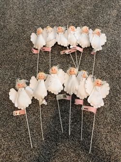 Ashland White Holiday Angels On Picks - Lot Of 12, NEW