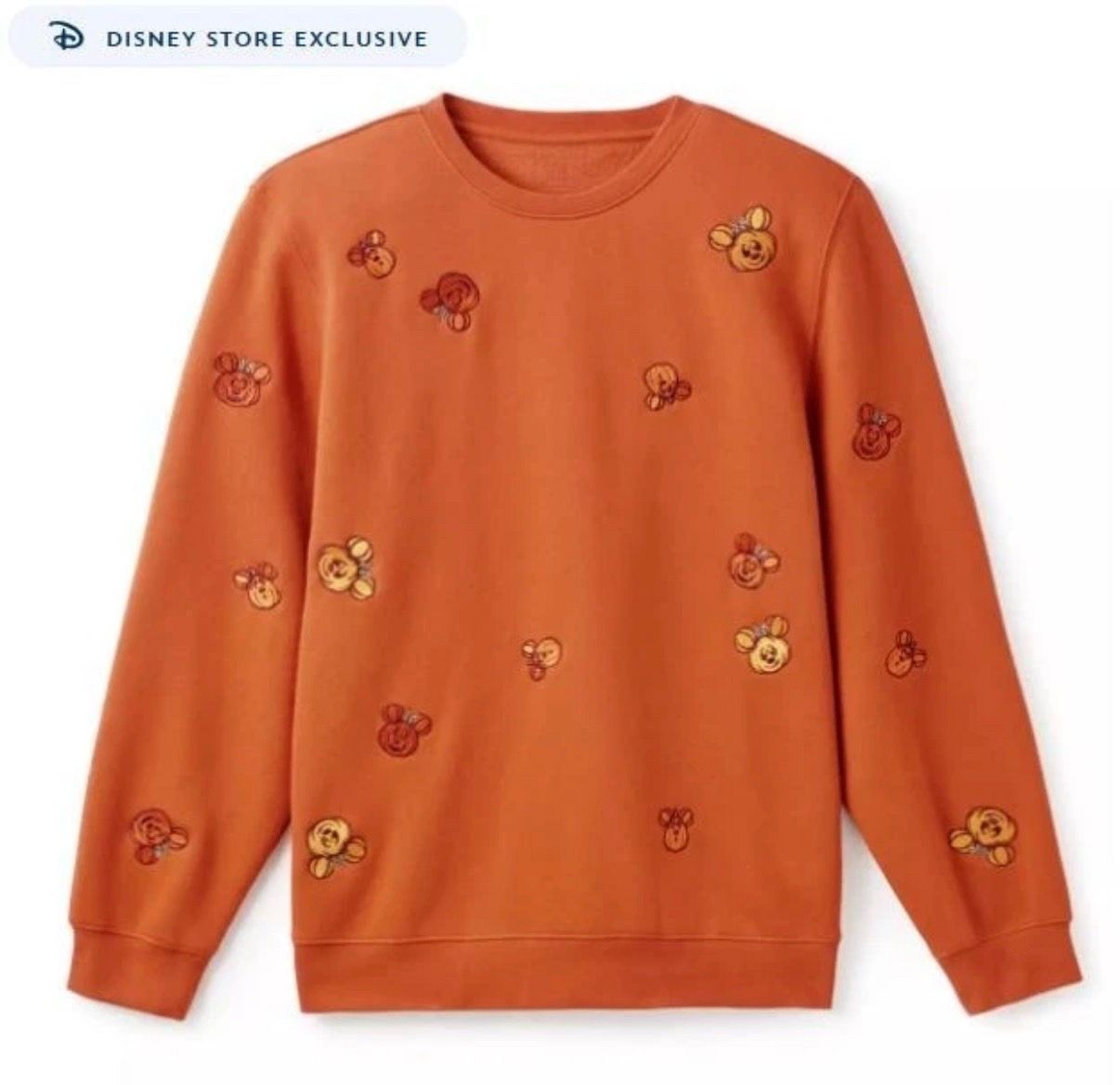 Disney Mickey and Minnie Mouse pumpkin Jack-o'-Lantern Crewneck Pullover Sweatshirt for Adults, size small.