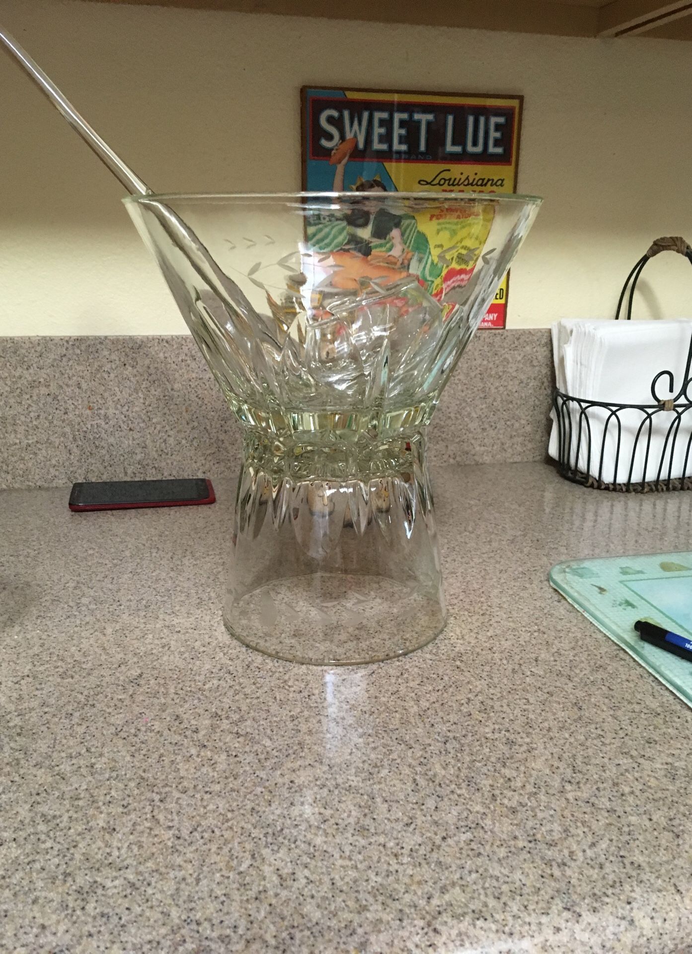 Old princess house ice bucket and large fruit bowl I turn the ice bucket upside down and put the bowl on top and make a punch bowl with the glass lid