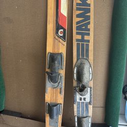 2 Vintage Wooden Water Skis 