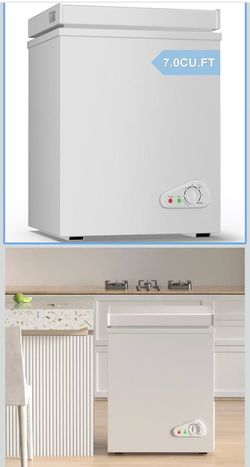 TABU 7.0 Cubic Feet Chest Freezer, Compact Freestanding Deep Freezer with 7 Level Adjustable Thermostat & Removable Basket,Top Opening, Low Noise(Whit