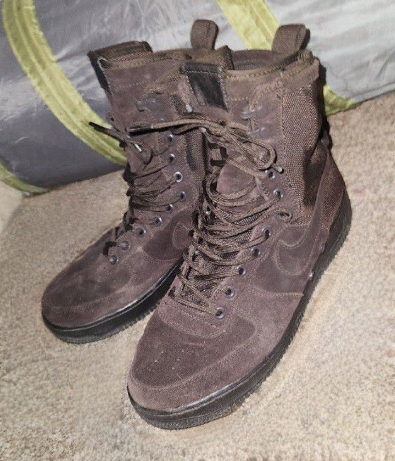 SF Air Force 1 High Velvet Brown Boots, Size9.5